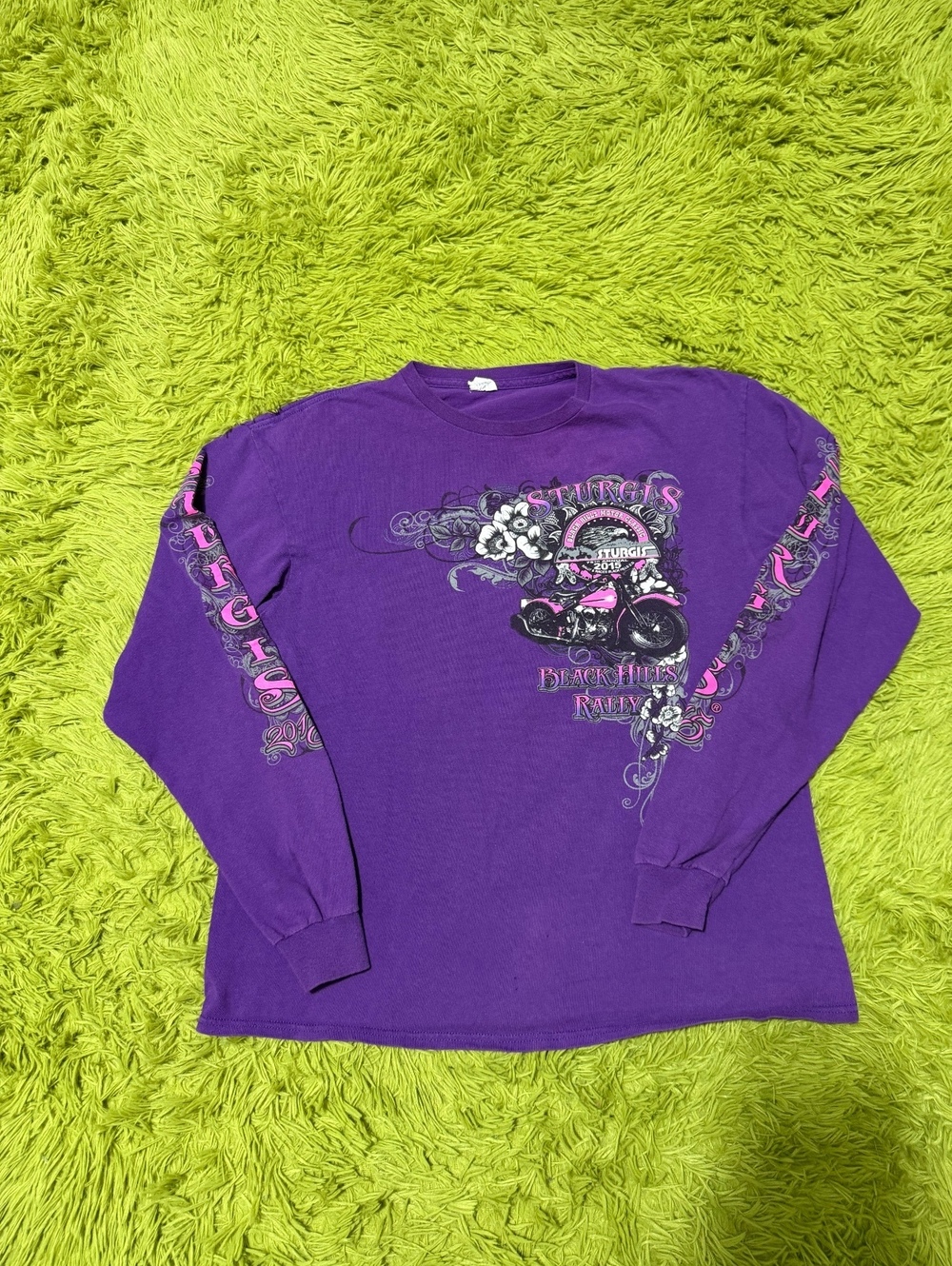 Vintage Y2K Sturgis Long Sleeve Graphic T-shirt Size Medium Purple Hits